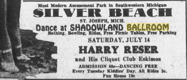 Shadowland Ballroom - 14 Jul 1934 Ad